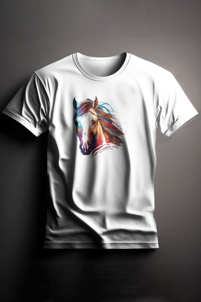 Unisex Baskılı Beyaz Tişört Horse