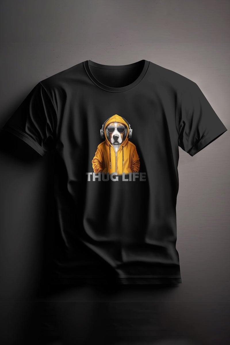 Unisex Baskılı Siyah Tişört Thuglife