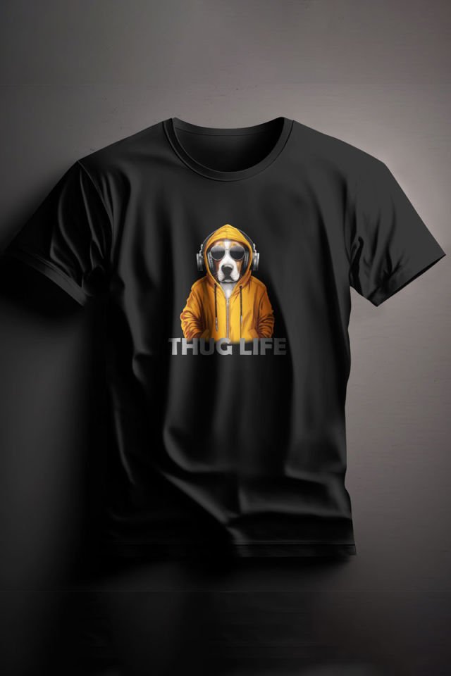 Unisex Baskılı Siyah Tişört Thuglife