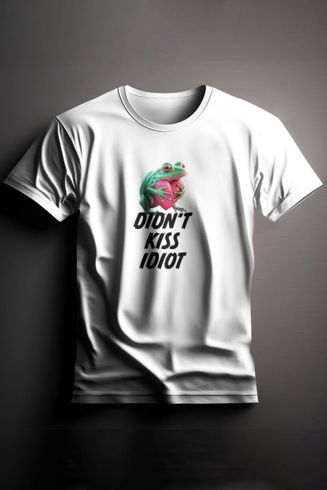 Unisex Baskılı Beyaz Tişört Didn't Kiss