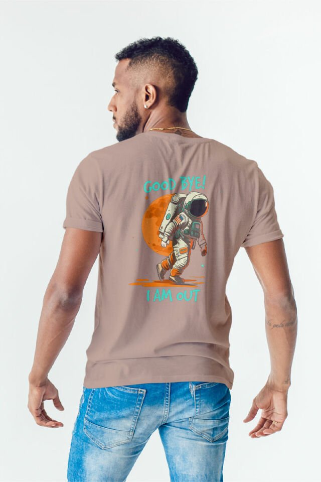 Oversize Baskılı Koyu Bej Tişört Good Bye