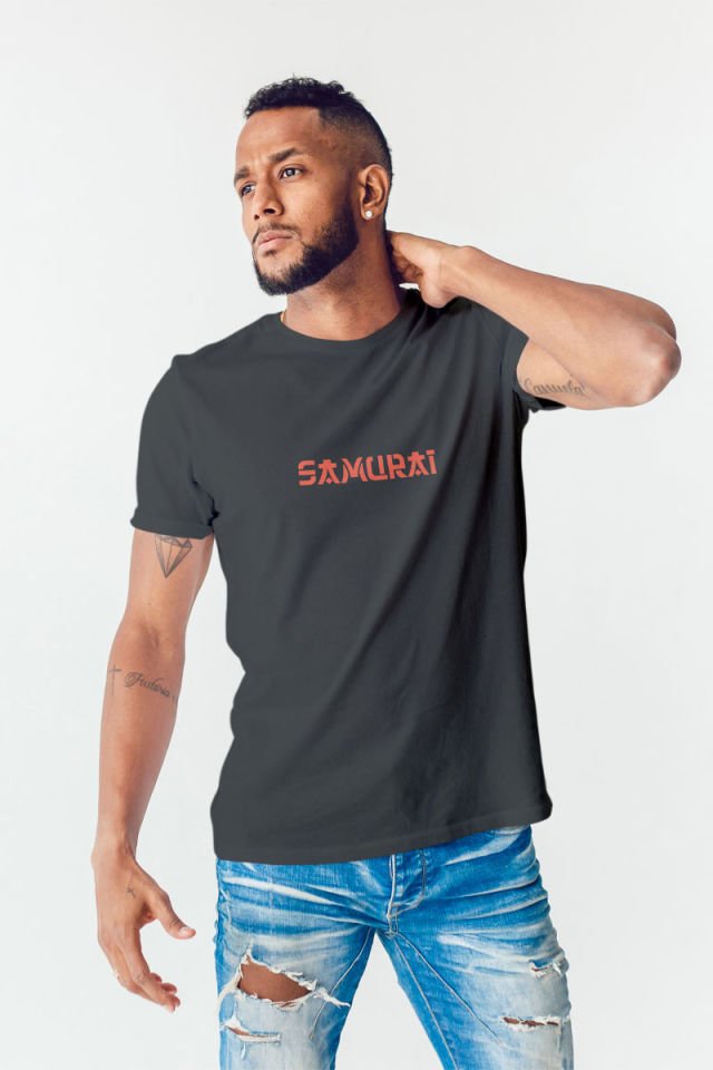 Oversize Baskılı Antrasit Tişört Samurai