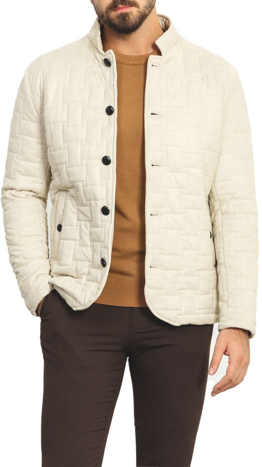 Desenli Taş Rengi Slim Fit Hakim Yaka Süet Erkek Mont