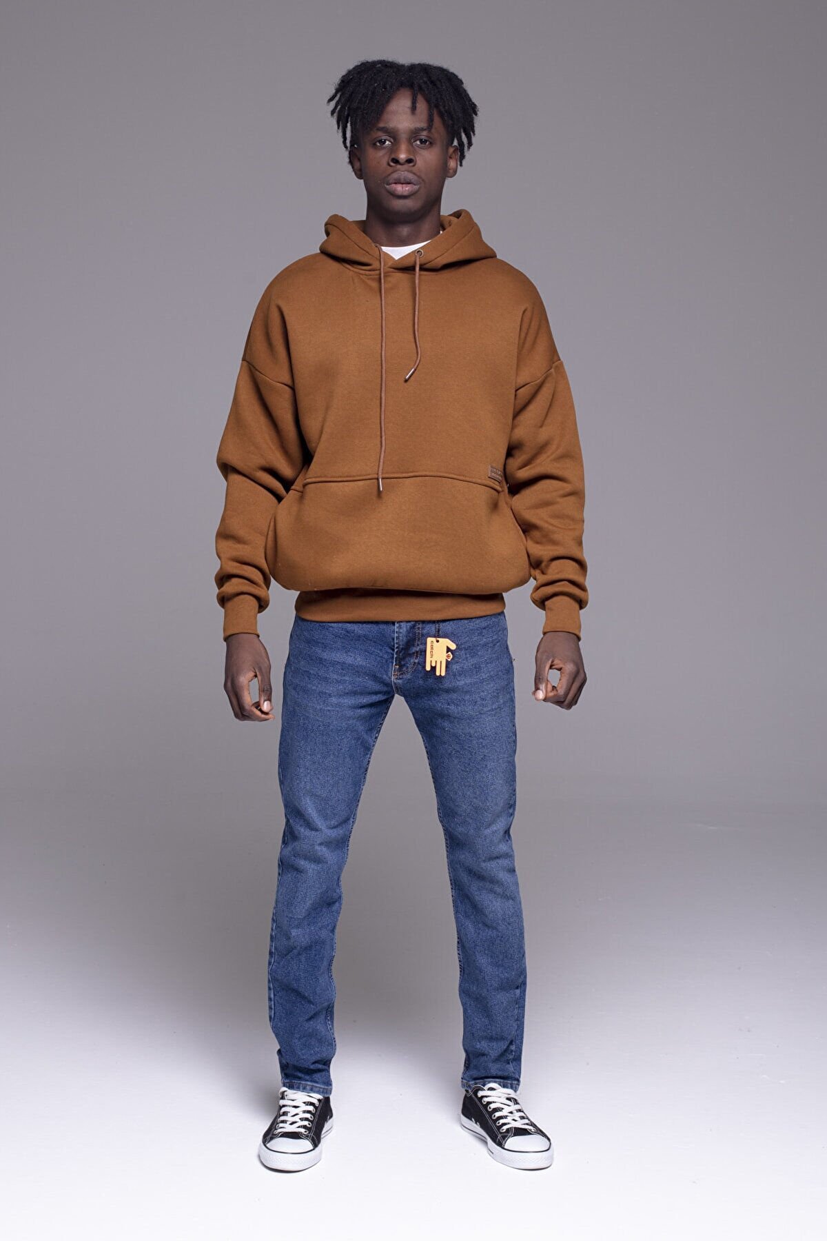 Catch Hooded Snap Snap Oversize Sweatshirt K-410 Brown