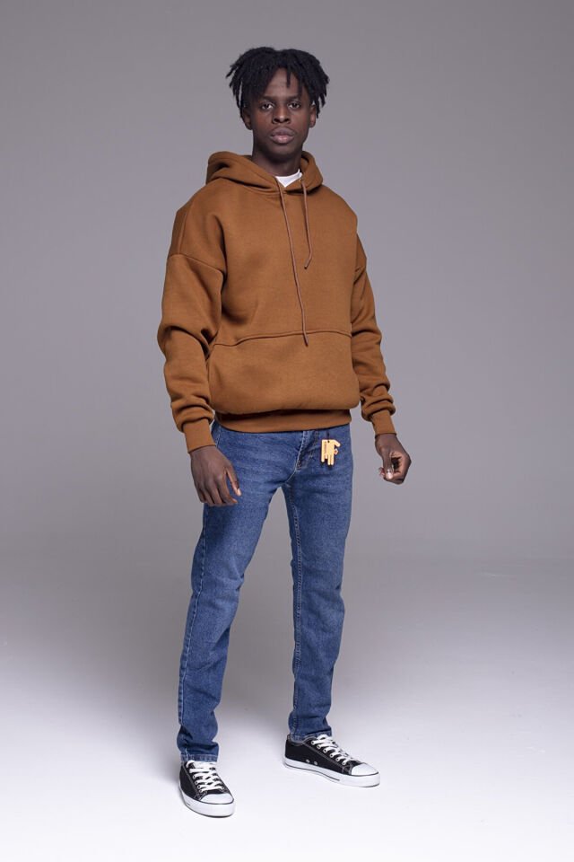 Catch Hooded Snap Snap Oversize Sweatshirt K-410 Brown