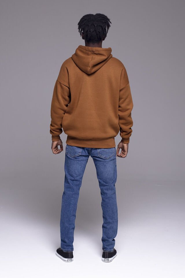 Catch Hooded Snap Snap Oversize Sweatshirt K-410 Brown