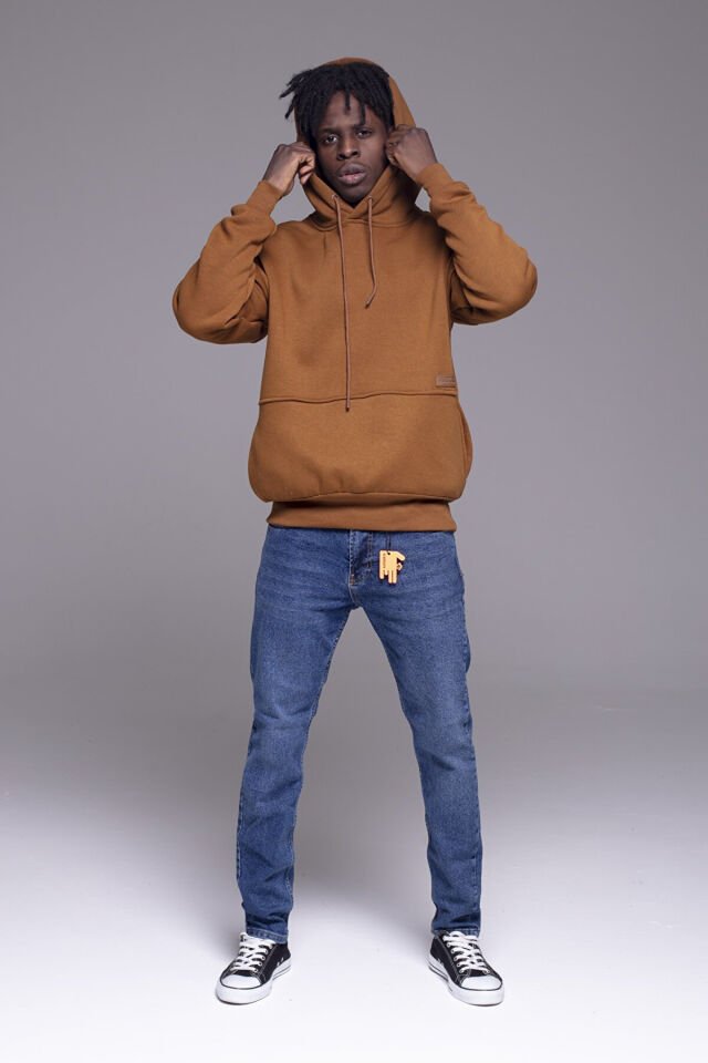 Catch Hooded Snap Snap Oversize Sweatshirt K-410 Brown