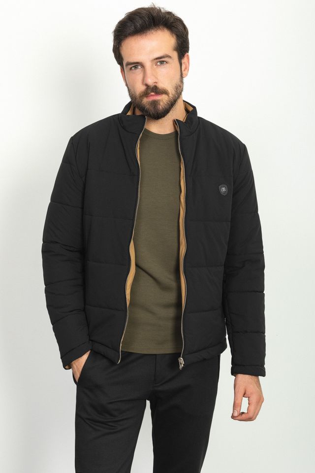 Double Sided Black Color Slim Fit Rugged Collar Inflatable Men's Coat