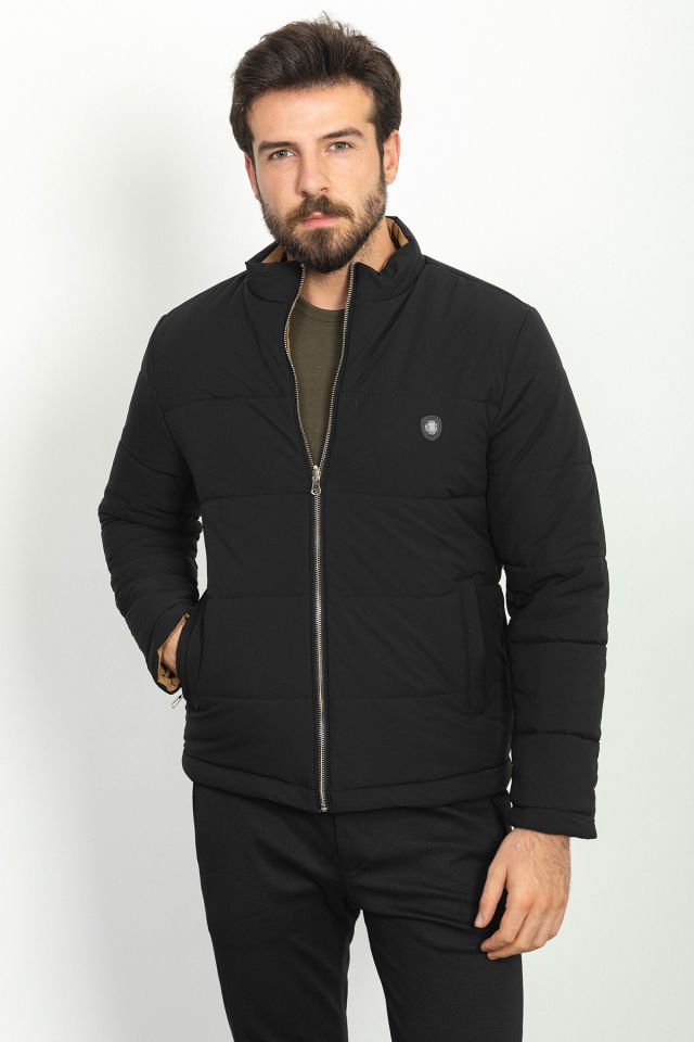 Double Sided Black Color Slim Fit Rugged Collar Inflatable Men's Coat