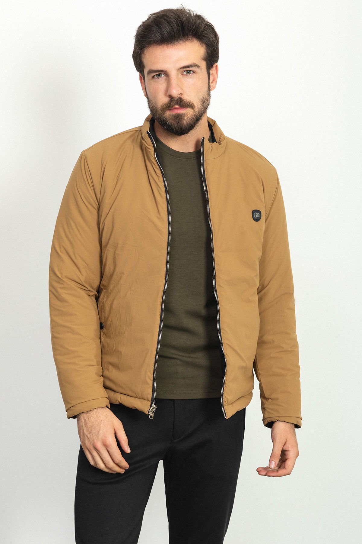 Double-Sided Camel Color Slim Fit Rugged Collar Inflatable Men's Coat