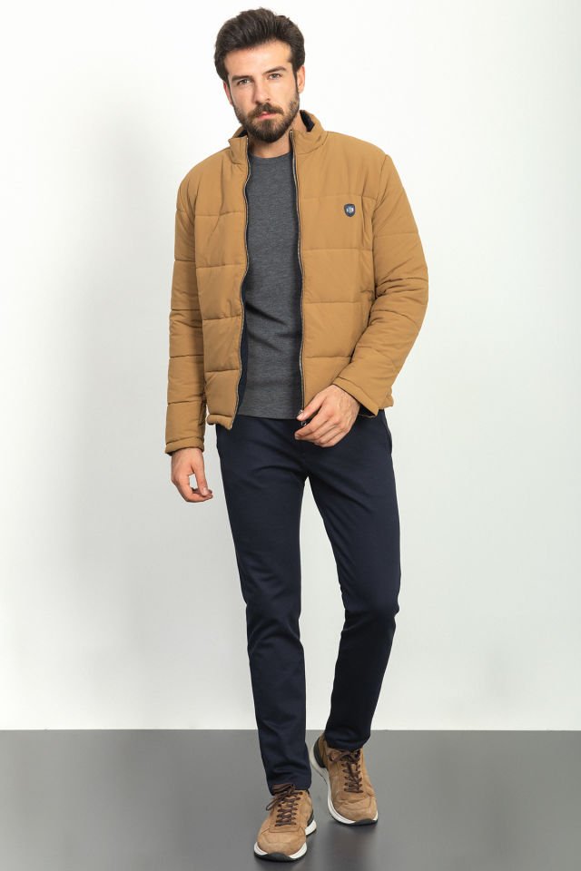 Double-Sided Camel Color Slim Fit Rugged Collar Inflatable Men's Coat