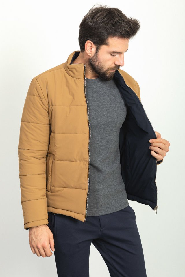 Double-Sided Camel Color Slim Fit Rugged Collar Inflatable Men's Coat