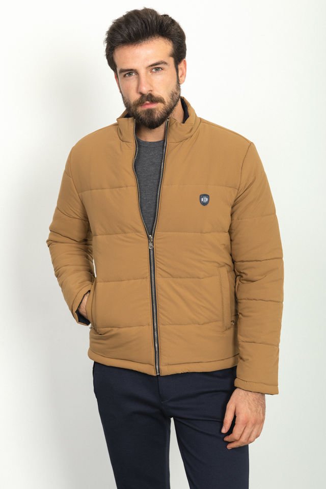 Double-Sided Camel Color Slim Fit Rugged Collar Inflatable Men's Coat