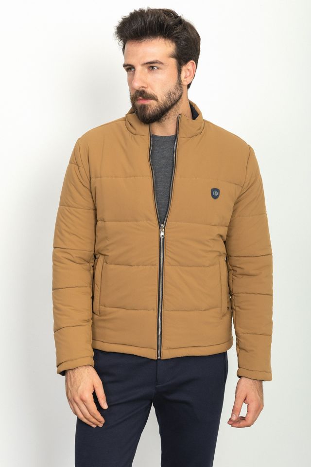 Double-Sided Camel Color Slim Fit Rugged Collar Inflatable Men's Coat