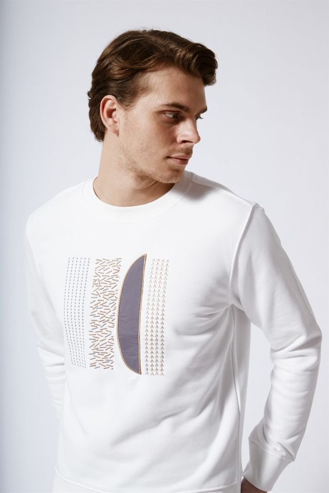 Crew Neck Slim Fit Sweatshirt Ecru