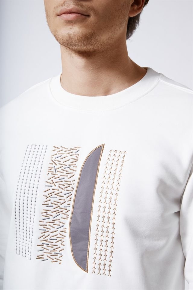 Crew Neck Slim Fit Sweatshirt Ecru