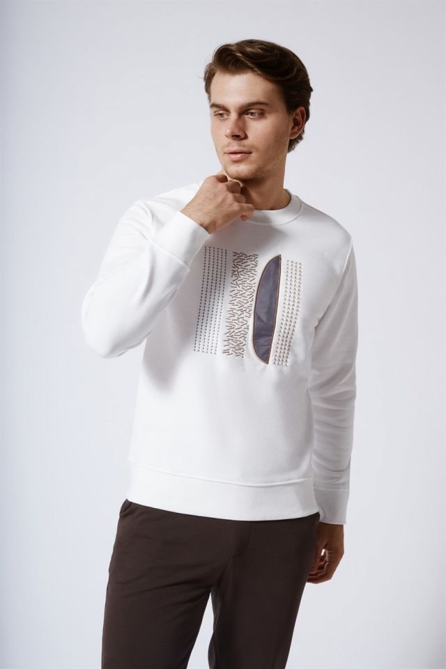 Crew Neck Slim Fit Sweatshirt Ecru
