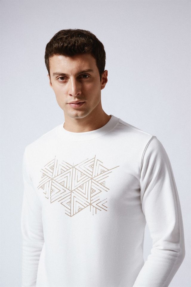 Bisiklet Yaka Sweatshirt Ekru