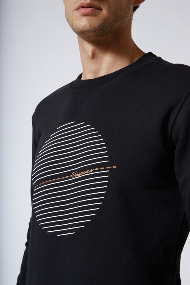 Printed Crew Neck Sweatshirt Black