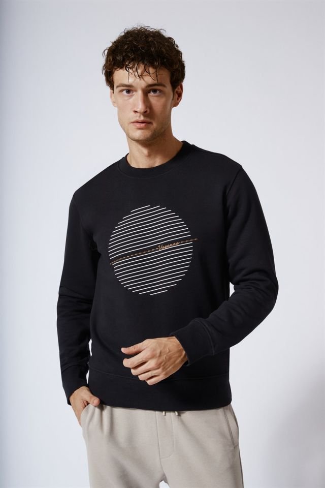 Printed Crew Neck Sweatshirt Black