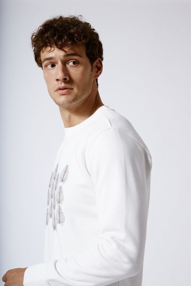 Slim Fit Printed Crew Neck Sweatshirt ECRU