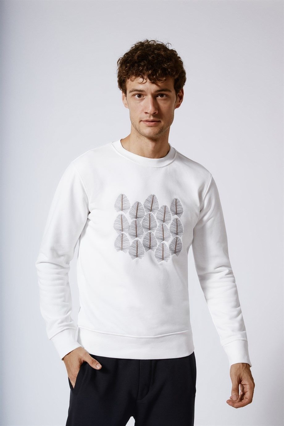 Slim Fit Printed Crew Neck Sweatshirt ECRU