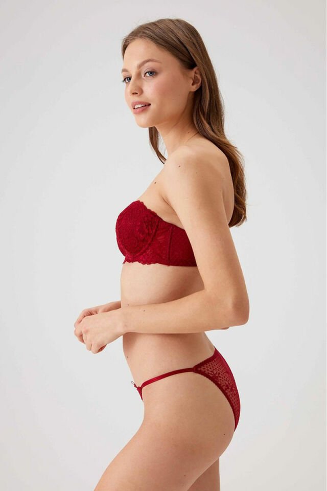 Pierre Cardin 4032 Balenli Straplez Destekli Sütyen Takım Bordo