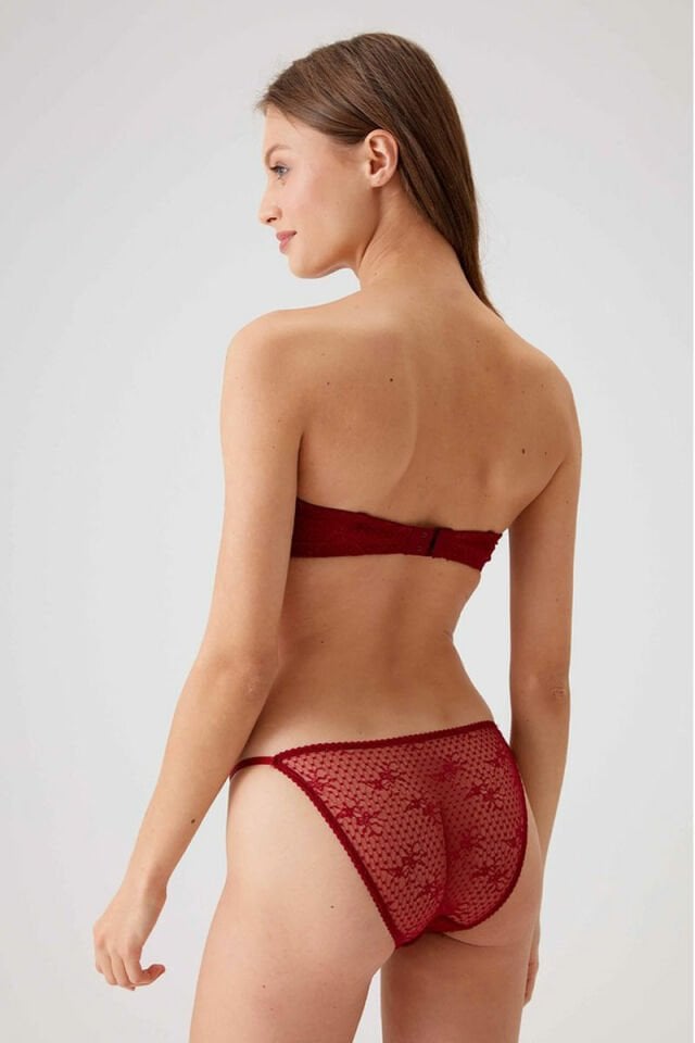 Pierre Cardin 4032 Balenli Straplez Destekli Sütyen Takım Bordo