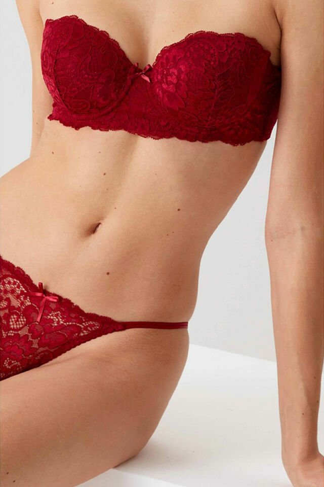 Pierre Cardin 4032 Balenli Straplez Destekli Sütyen Takım Bordo