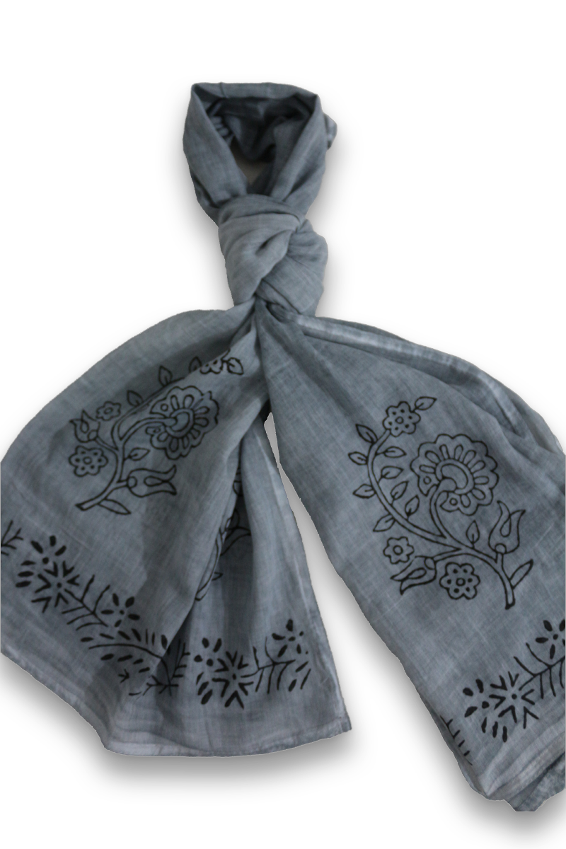 Orjinal Tokat Geleneksel El Baskısı Şal Gri