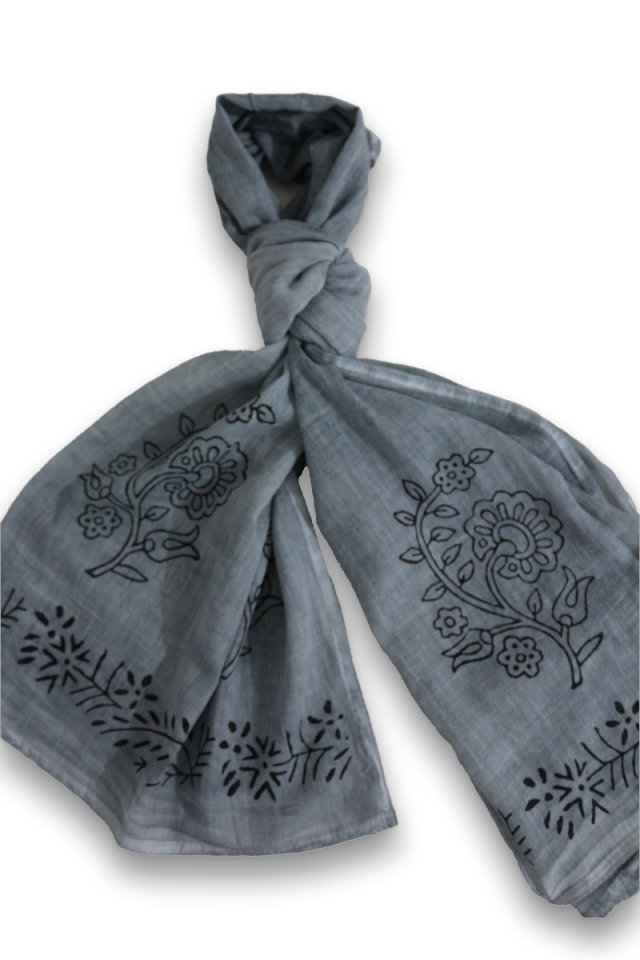 Orjinal Tokat Geleneksel El Baskısı Şal Gri