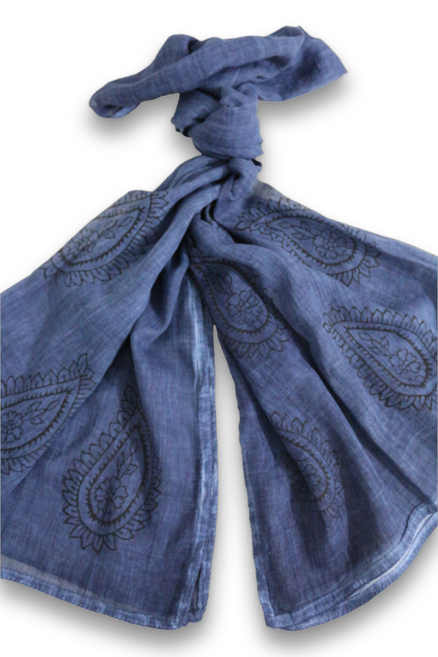 Orjinal Tokat Geleneksel El Baskısı Şal İndigo