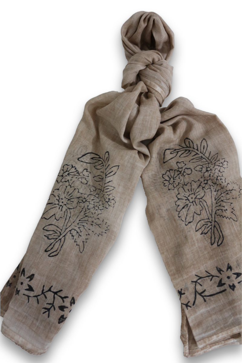 Orjinal Tokat Geleneksel El Baskısı Şal Kahve