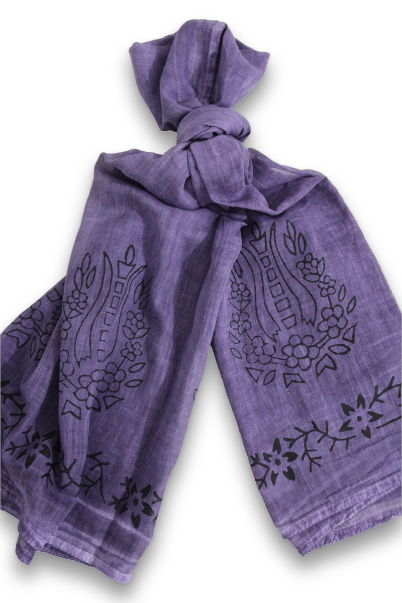 Orjinal Tokat Geleneksel El Baskısı Şal Mor