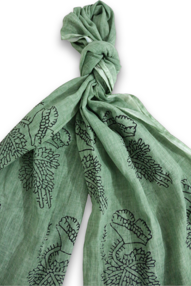 Orjinal Tokat Geleneksel El Baskısı Şal Yeşil